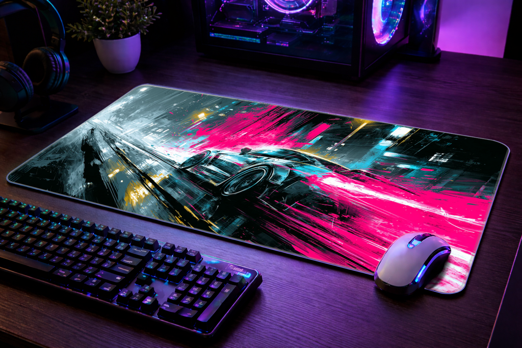 Neon Racer - Full Desk Mouse Pad