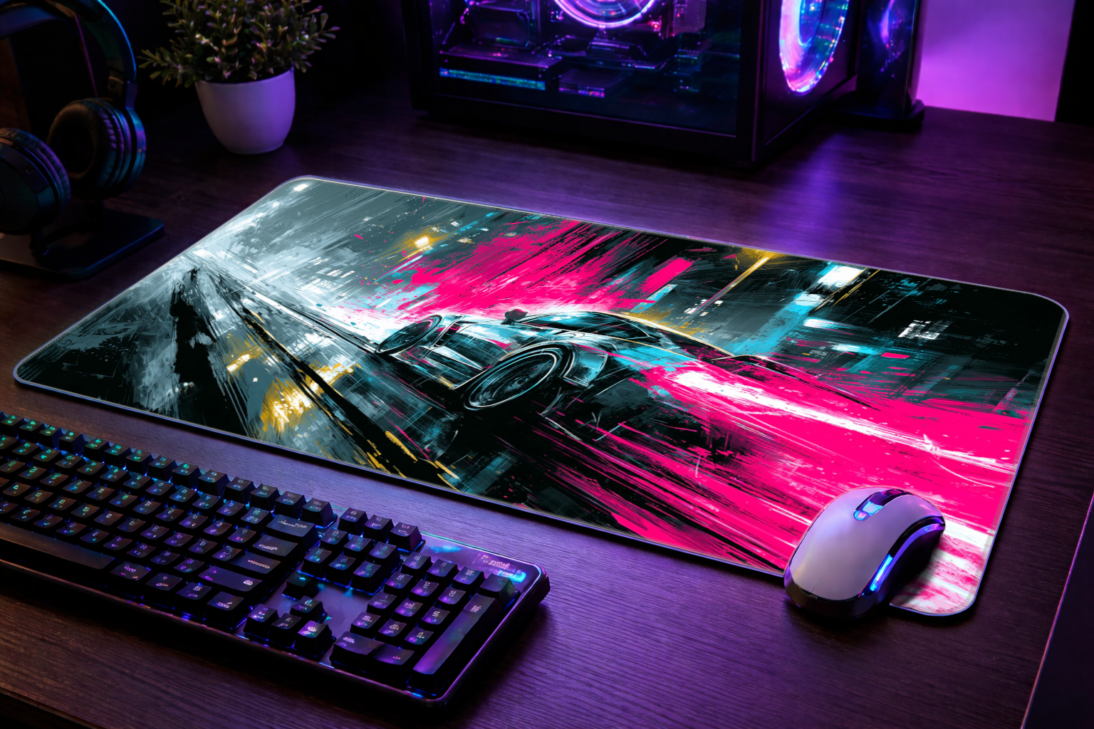 Neon Racer - Full Desk Mouse Pad