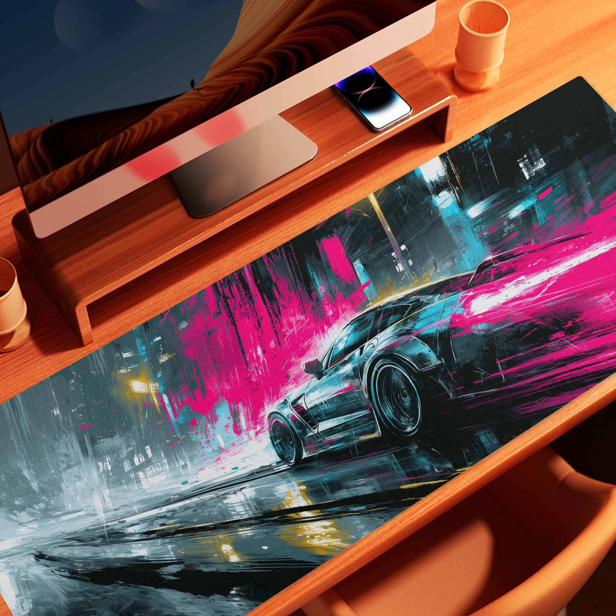 Neon Racer - Full Desk Mouse Pad