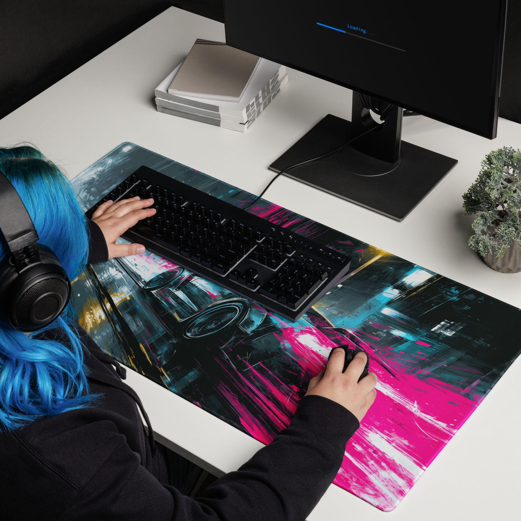 Neon Racer - Full Desk Mouse Pad